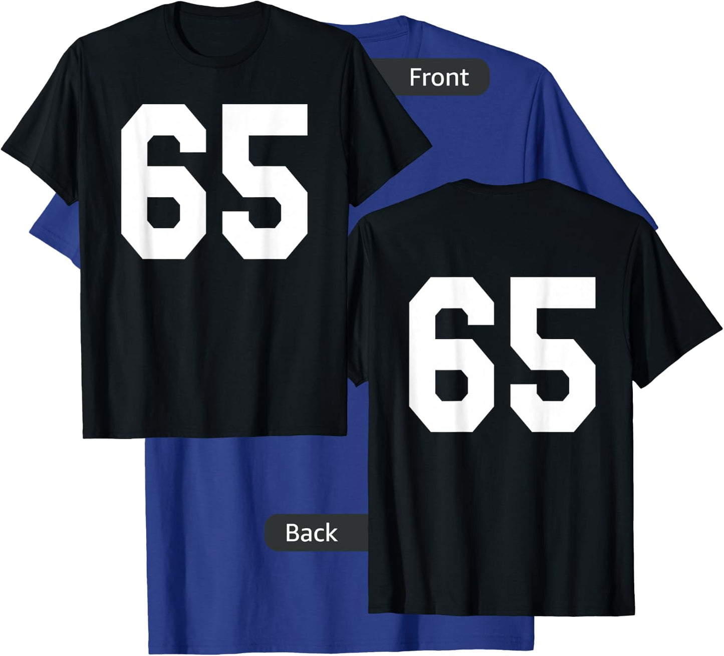 Number 65 Sports Jersey Front and Back Team Player T-Shirt - T-Shirt | Royal