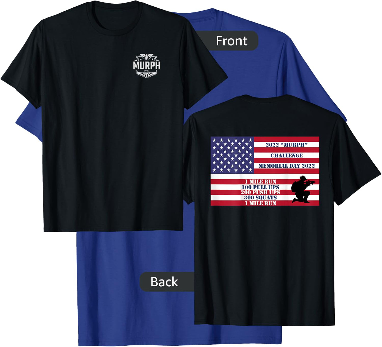Murph Workout Challenge 2022 Memorial Day WOD T shirt back T-Shirt - T-Shirt | Royal