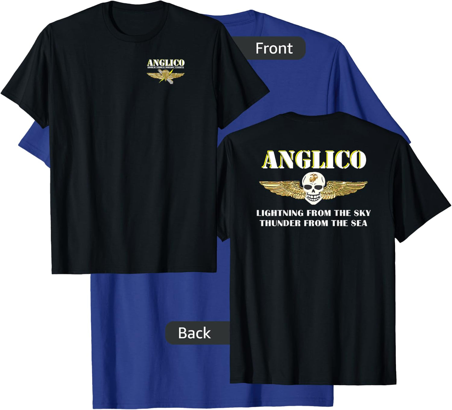 Out of Uniform ANGLICO Eagle Globe Anchor Veteran Adults Black T-Shirt - T-Shirt | Royal