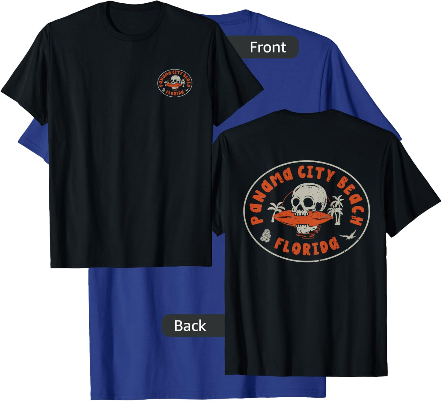 Panama City Beach Florida FL Retro Surfer Beach Front & Back T-Shirt - T-Shirt | Royal