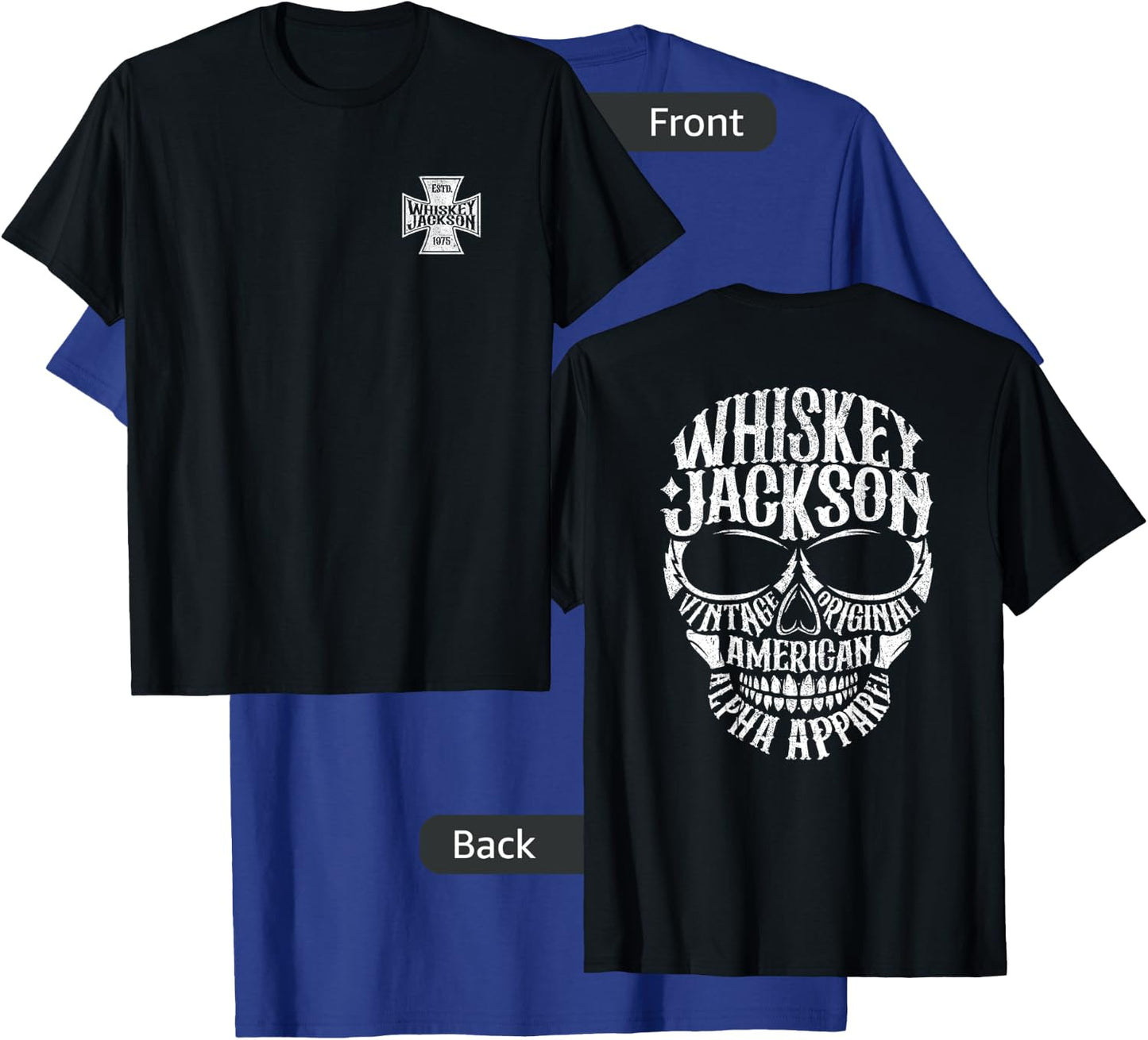 Whiskey Jackson Vintage Maltese Cross Front Skull Back Print T-Shirt - T-Shirt | Royal