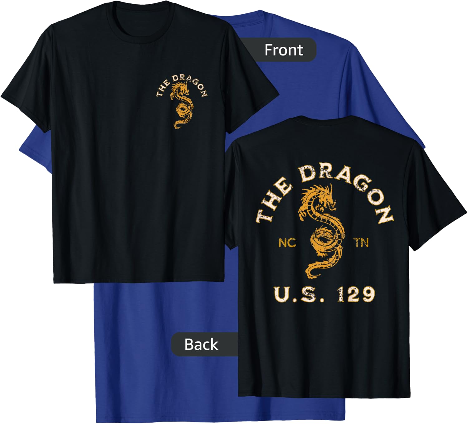 Biker Designs for the Motorcycle Rider Enthusiast -Adults Black Distressed Dragon Design Small T-Shirt - T-Shirt | Royal