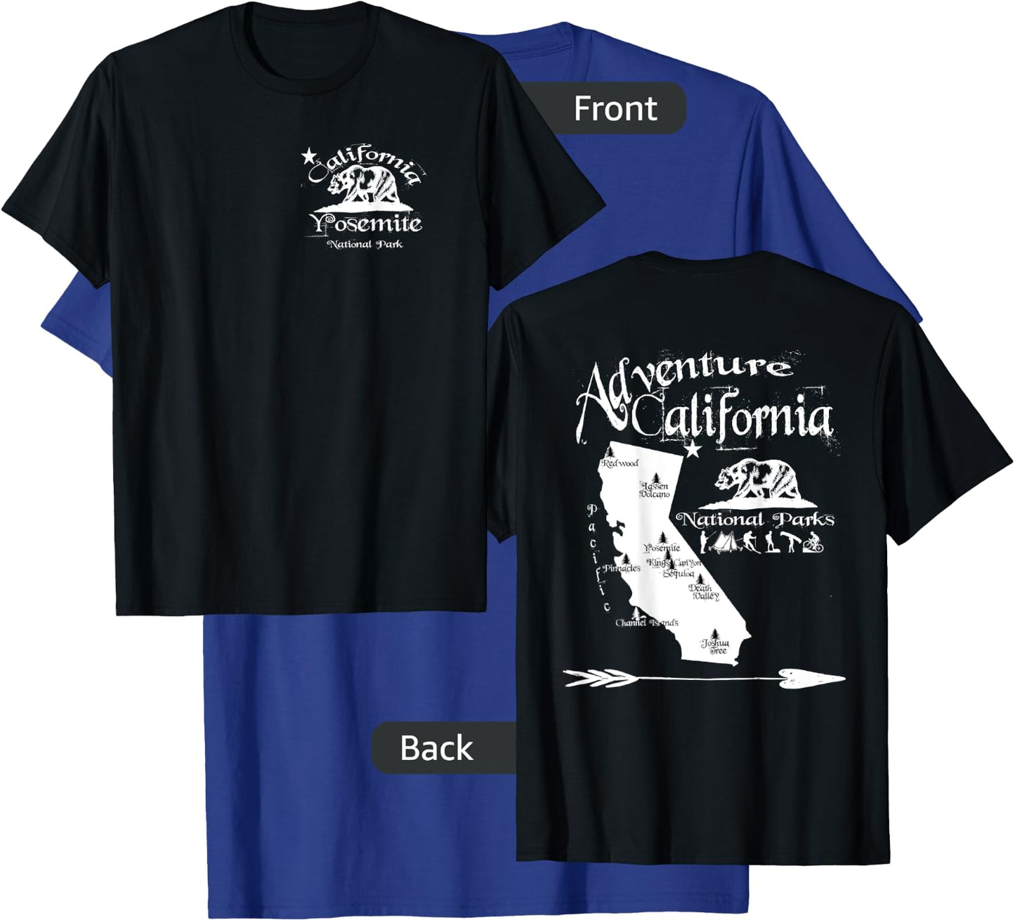Yosemite California National Parks Map Front & Back Souvenir T-Shirt - T-Shirt | Royal