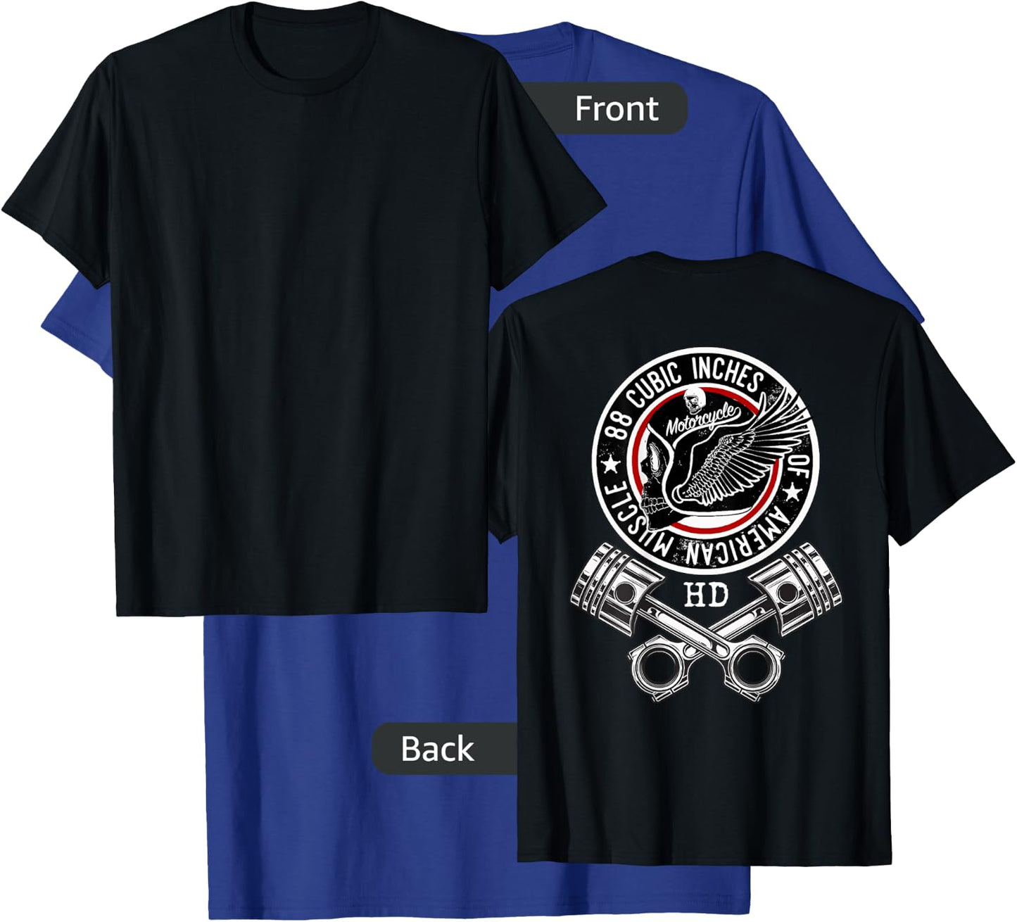 HD 88 CID Engine Motorcycle V-Twin Skull Crossed Pistons T-Shirt - T-Shirt | Royal