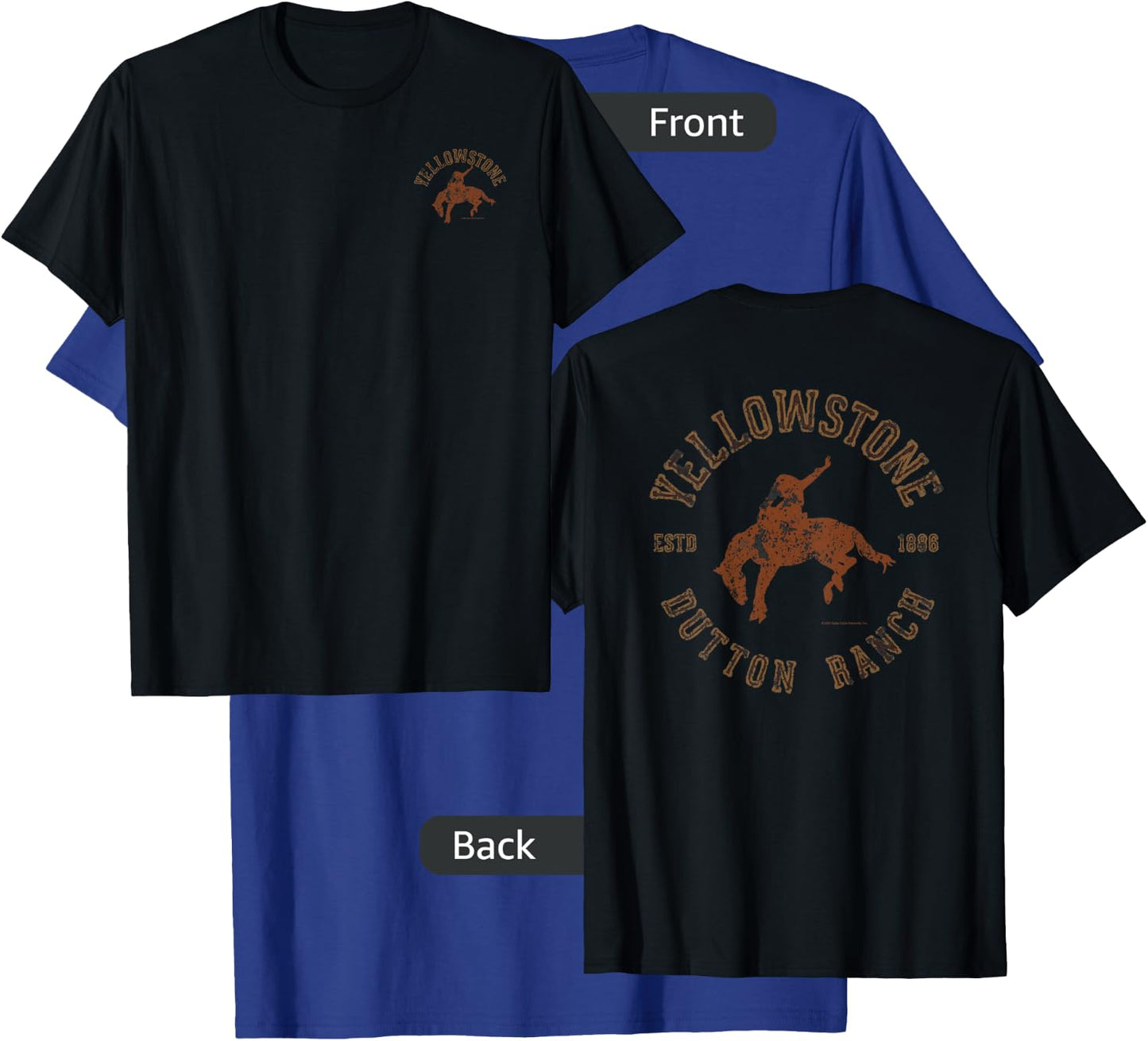 Yellowstone Dutton Ranch Cowboy Pocket Logo Front & Back Small T-Shirt - T-Shirt | Royal