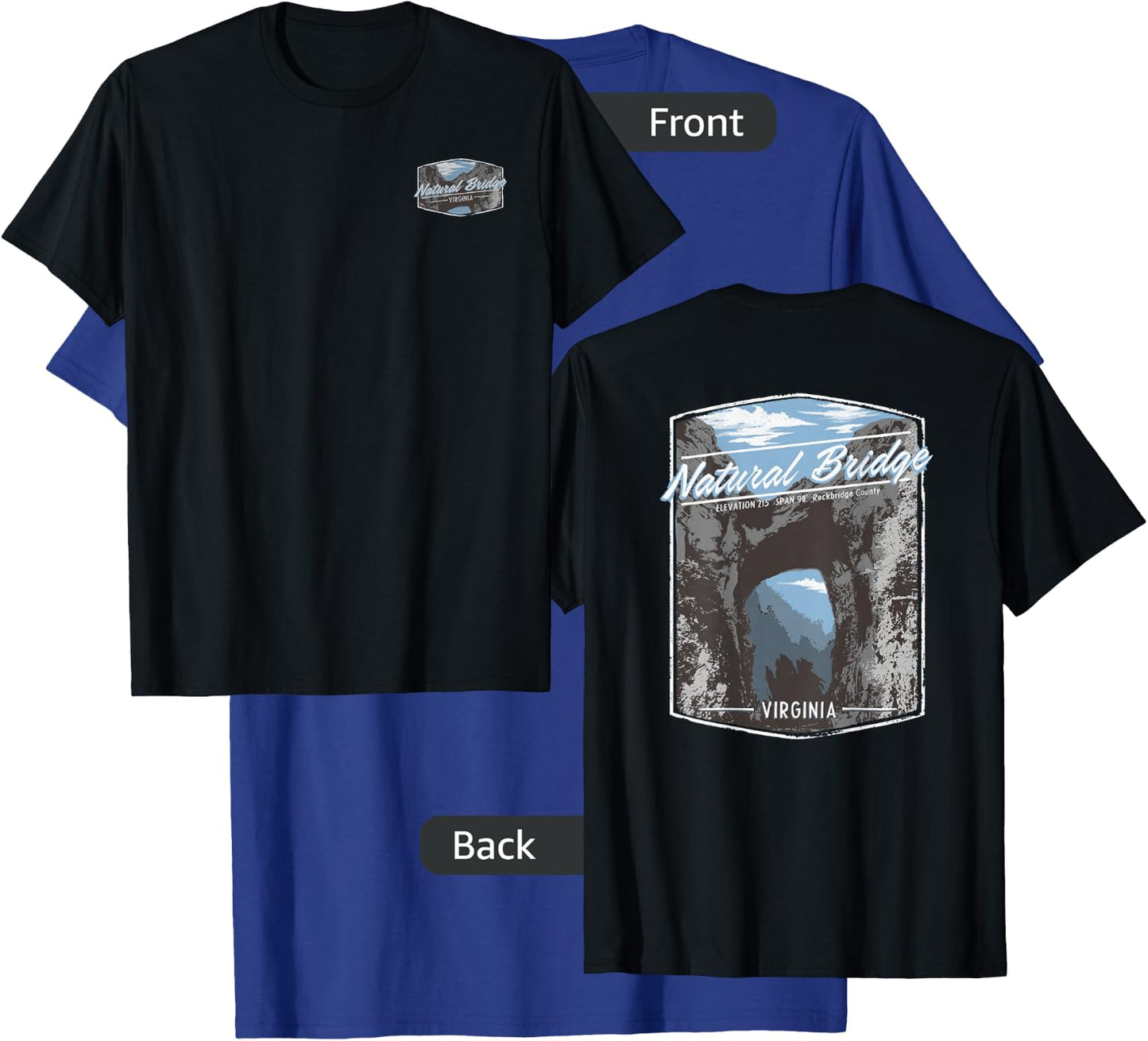 Trendy Natural Bridge Virginia Front & Back Graphic Logo T-Shirt - T-Shirt | Royal