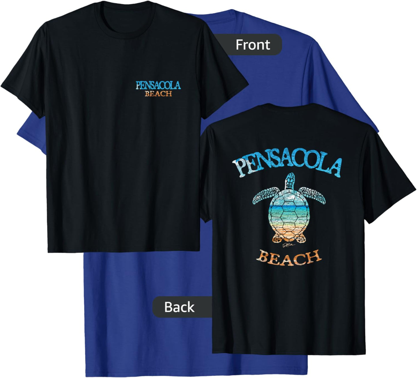 JCombs: Pensacola Beach, FL, Sea Turtle and Beach (2-Sided) T-Shirt - T-Shirt | Royal