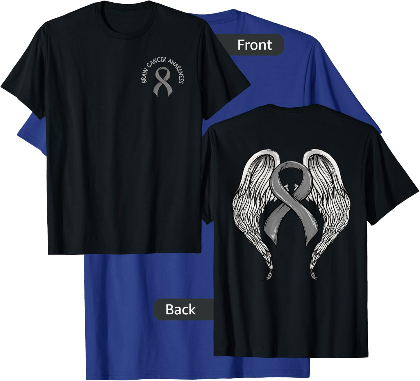 Brain Cancer Awareness, Large Memorial Wings on back T-Shirt - T-Shirt | Royal