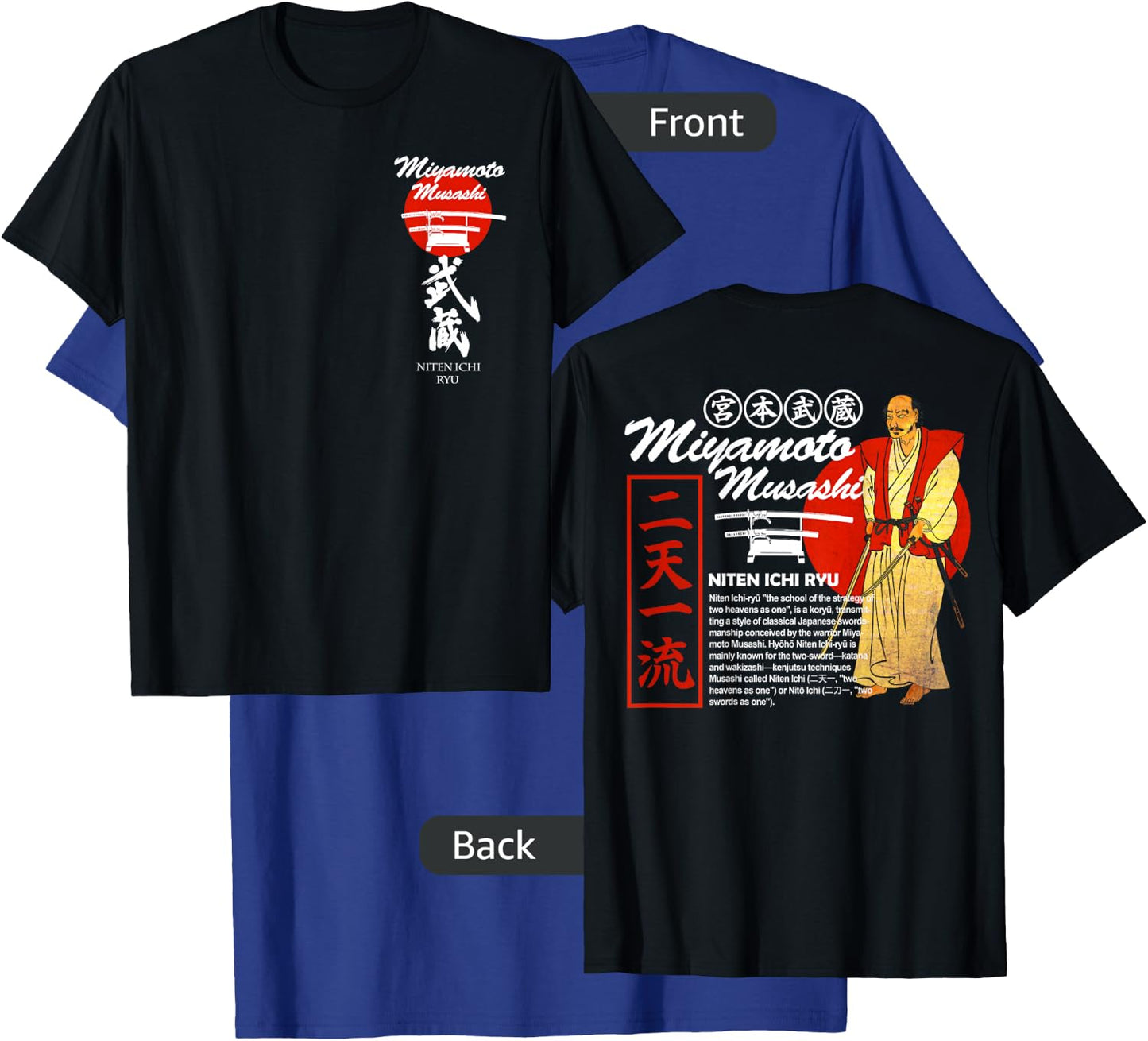 Miyamoto Musashi Samurai Kendo Katana Niten Ichi Ryu T-Shirt - T-Shirt | Royal