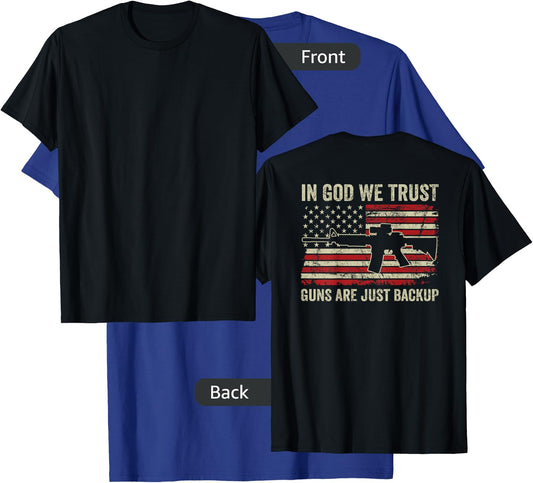 In God We Trust Guns Are Just A Backup USA Pro Gun (ON BACK) T-Shirt - T-Shirt | Royal