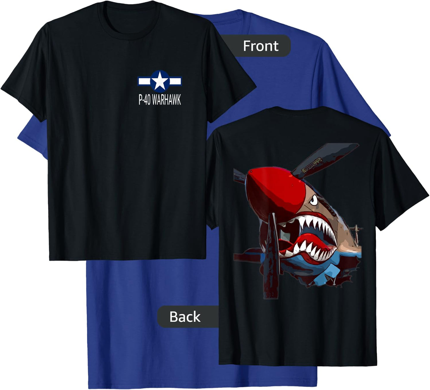 P-40 Warhawk Fighter Aircraft WW2 Airplane Military (DS) T-Shirt - T-Shirt | Royal