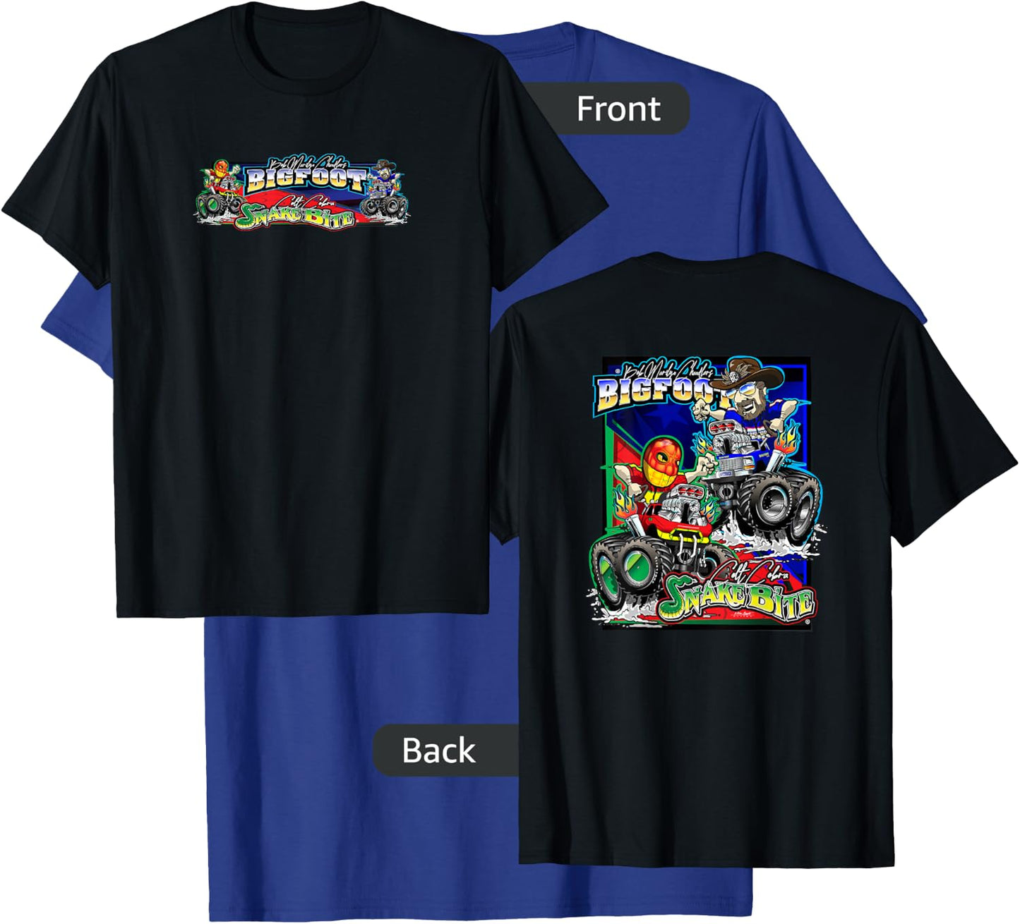 BIGFOOT vs. SNAKE BITE Caricatures (2-Sided) T-Shirt - T-Shirt | Royal