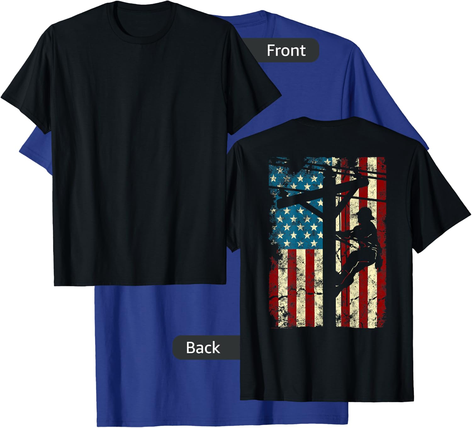 American Flag Electric Cable Lineman gift 4th of July T-Shirt - T-Shirt | Royal
