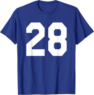 Number 28 Sports Jersey Front and Back Team Player T-Shirt - T-Shirt | Royal