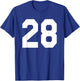 Number 28 Sports Jersey Front and Back Team Player T-Shirt - T-Shirt | Royal