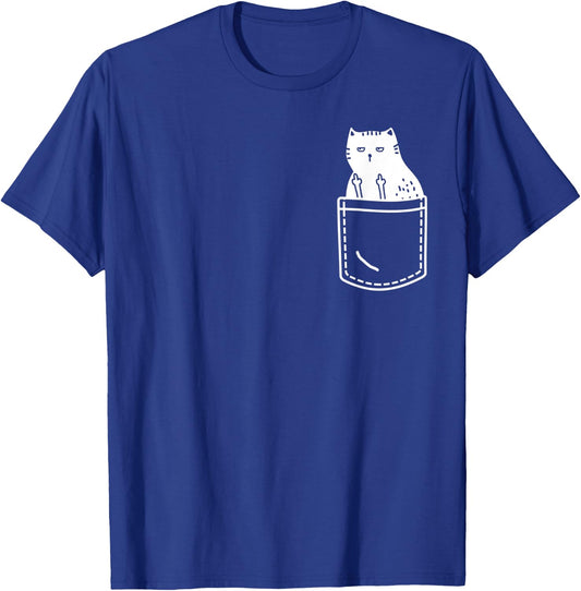 Funny Cat Flipping Off Pocket Design Middle Finger Cats T-Shirt - T-Shirt | Royal