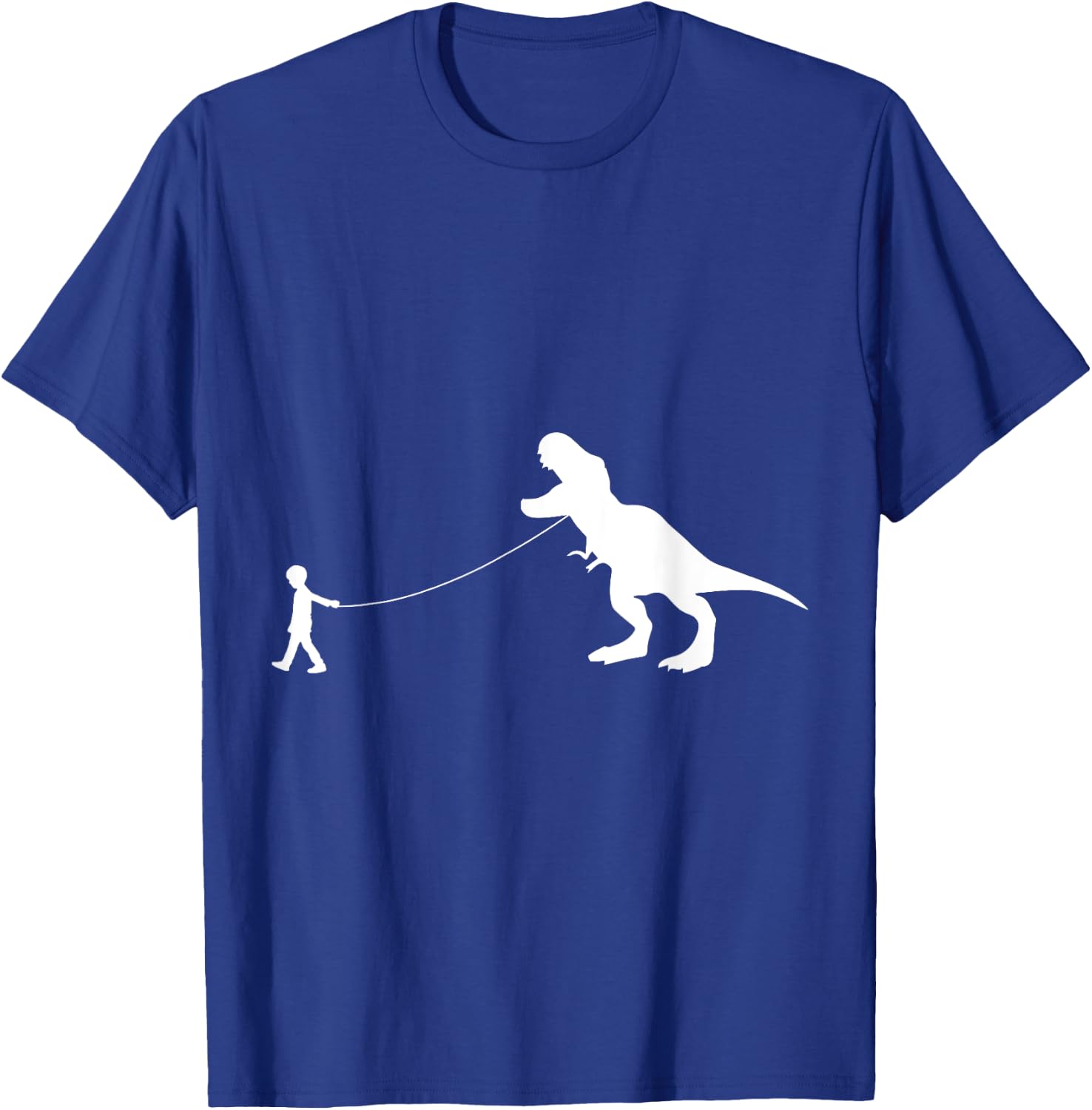 T-Rex Dinosaur Pet on a Leash led by a boy with rope in Hand T-Shirt - T-Shirt | Royal