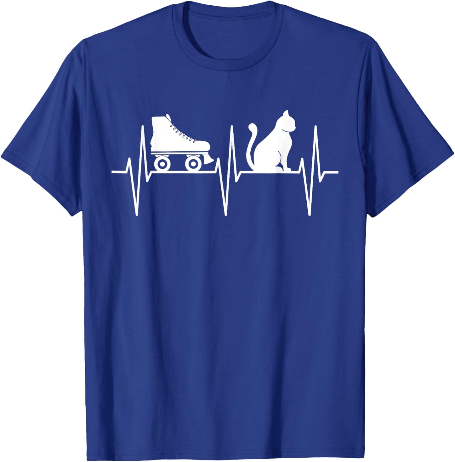 Roller Skate Shirt Funny Cat Lover Heartbeat Roller Skating T-Shirt - T-Shirt | Royal
