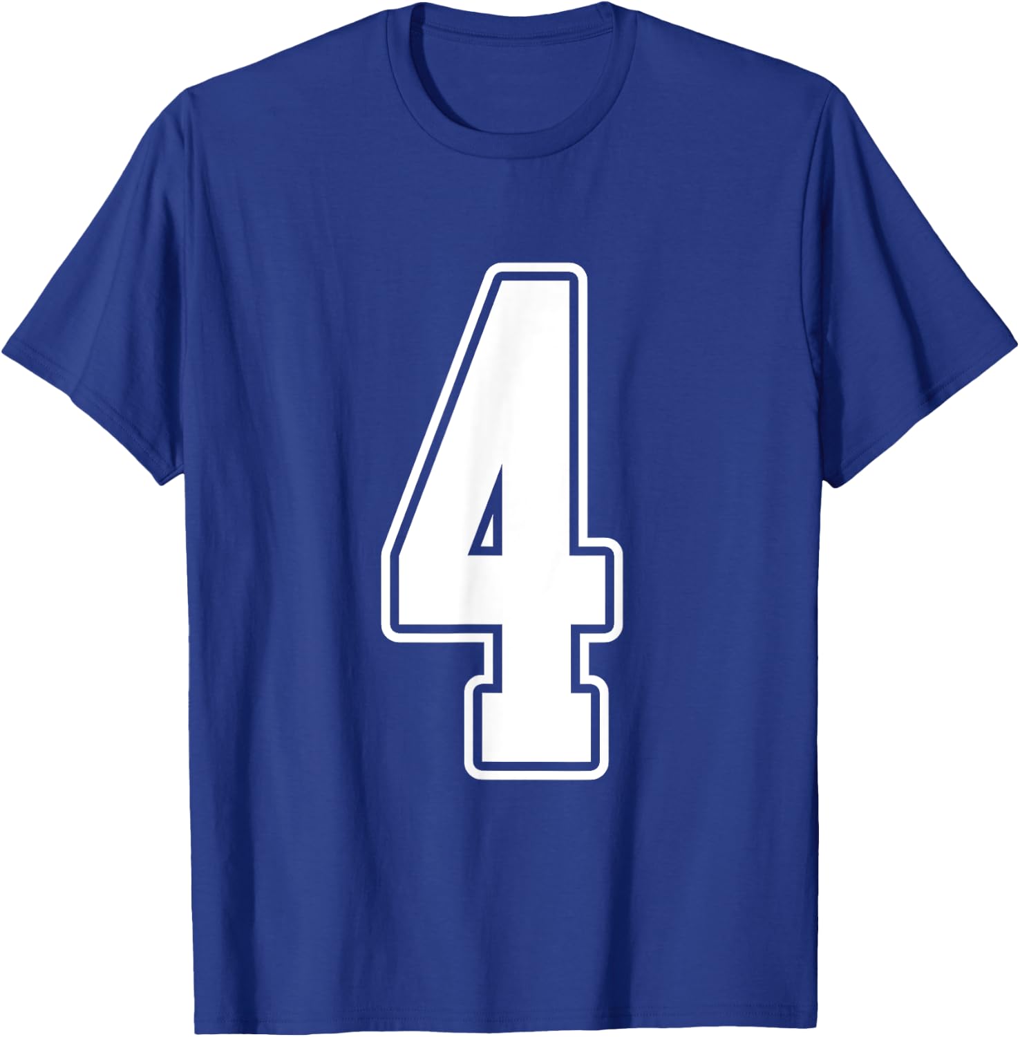 #4 White Outline Number 4 Sports Fan Jersey Style T-Shirt - T-Shirt | Royal