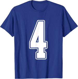 #4 White Outline Number 4 Sports Fan Jersey Style T-Shirt - T-Shirt | Royal