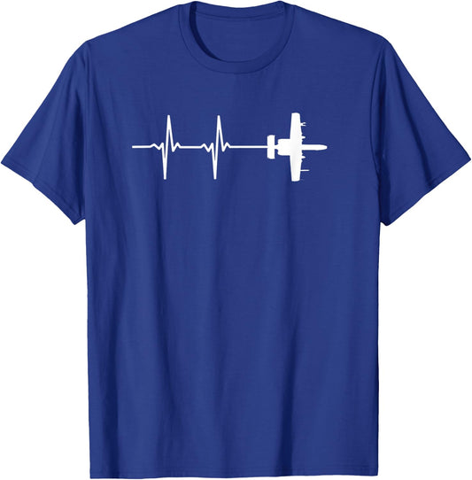 EKG Heartbeat A-10 Thunderbolt II Warthog Military Plane T-Shirt - T-Shirt | Royal