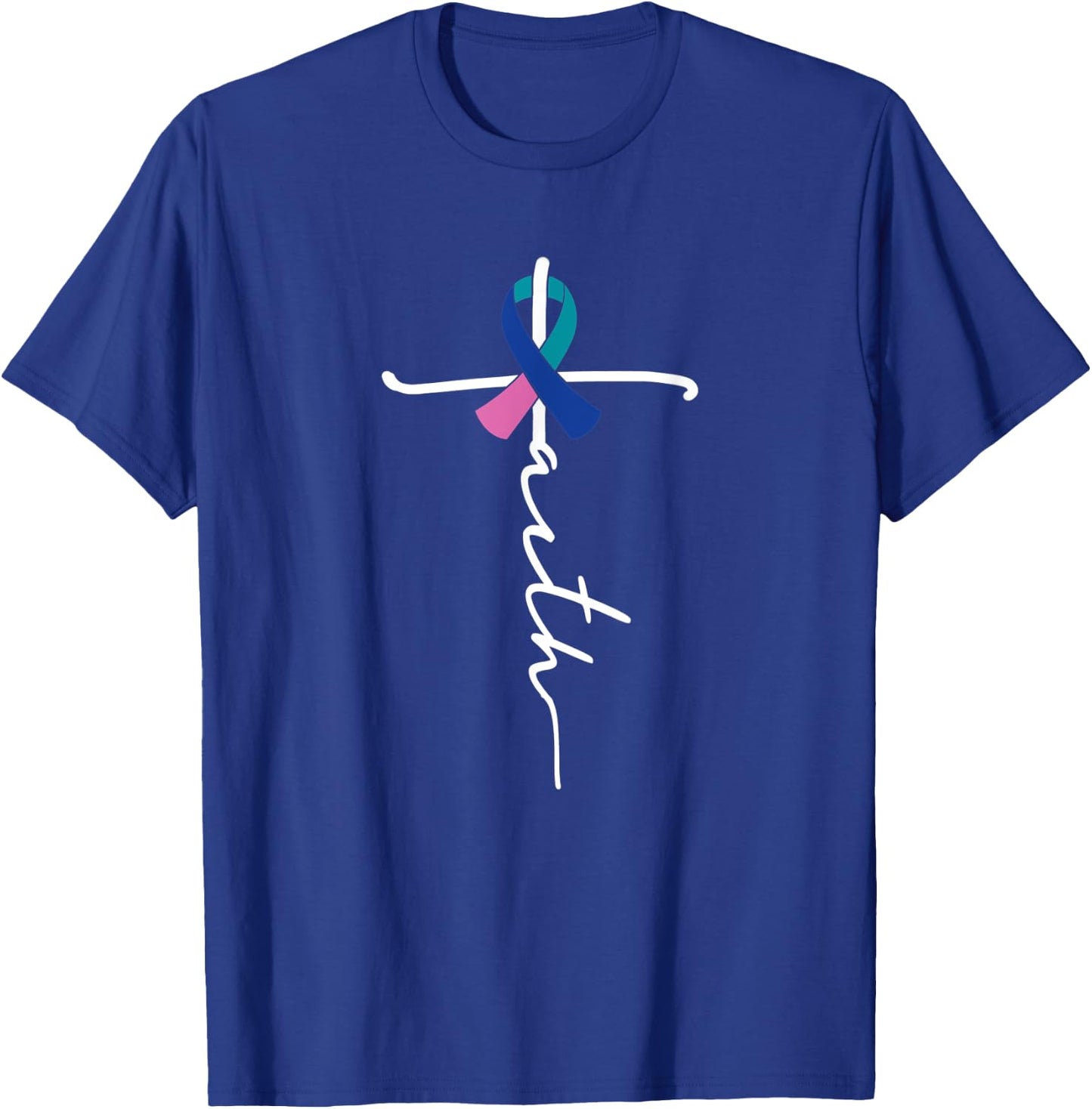 Faith Christian Cross Ribbon Thyroid Cancer Awareness T-Shirt - T-Shirt | Royal