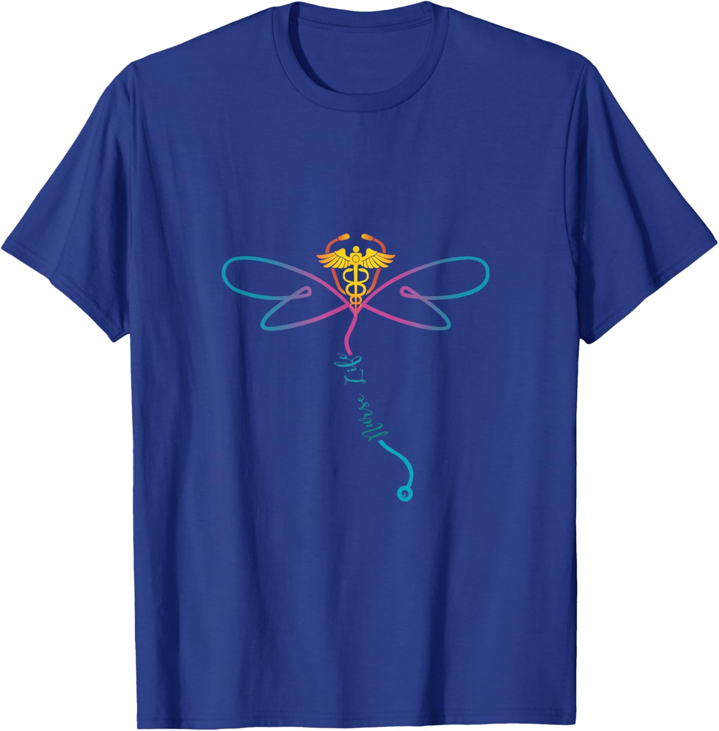Nurse Life RN Colorful Dragonfly Stethoscope T-Shirt - T-Shirt | Royal