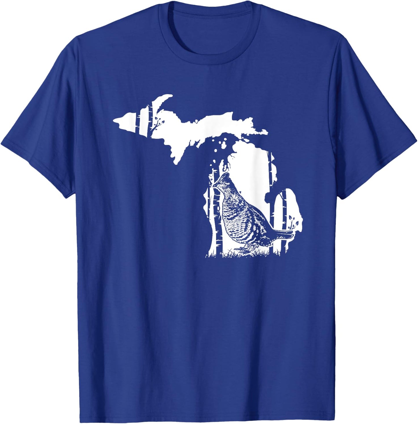 Hunting Partridge Grouse- Michigan map Bird Hunter T-Shirt - T-Shirt | Royal