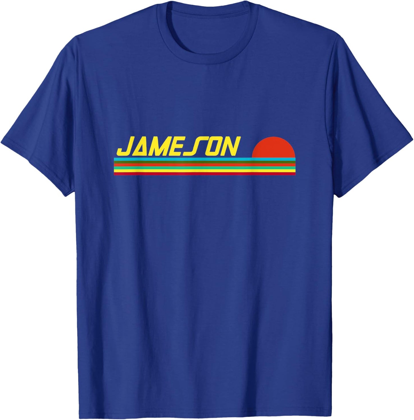 Jameson First Name Logo Retro Sunset Surfer Style Jameson T-Shirt - T-Shirt | Royal