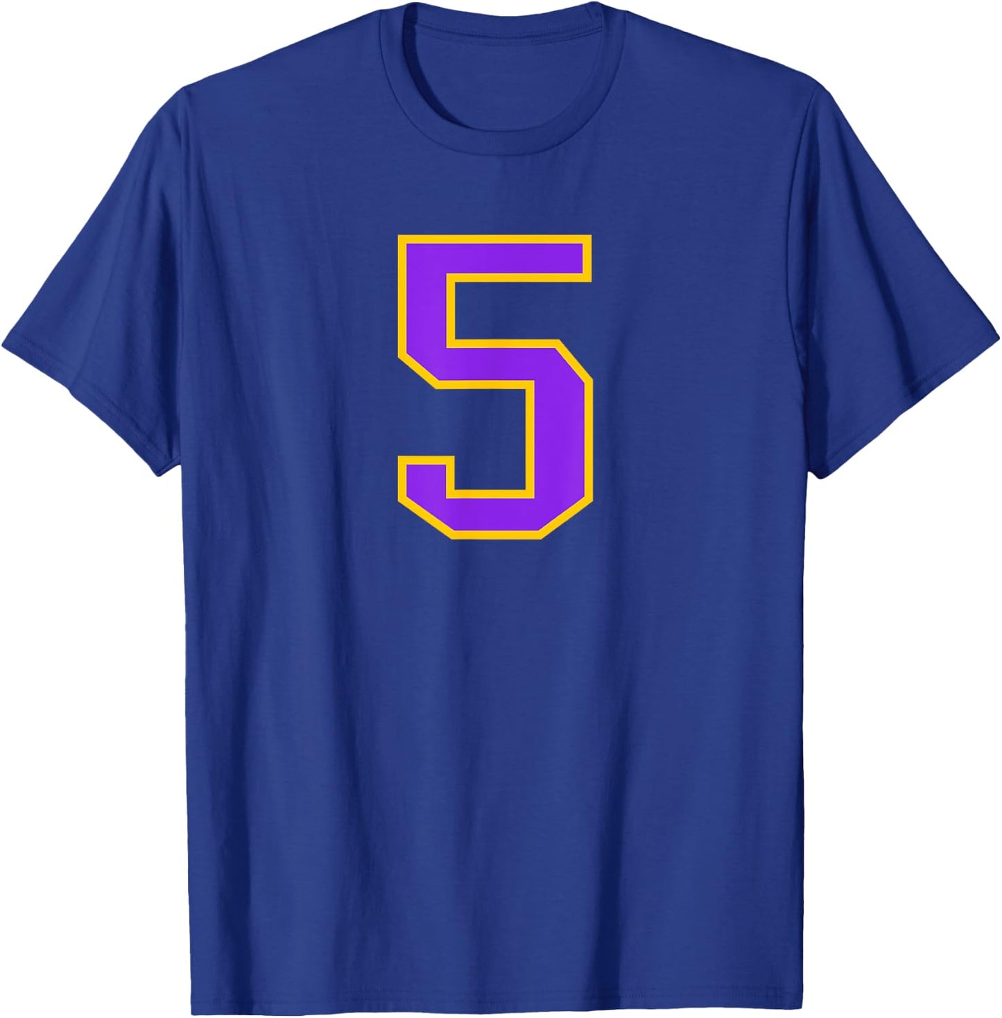 Number #5 Yellow Purple Varsity Number T-Shirt - T-Shirt | Royal