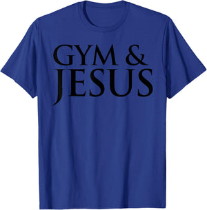 Distressed Gym & Jesus Funny Christian Workout Gift T-Shirt - T-Shirt | Royal