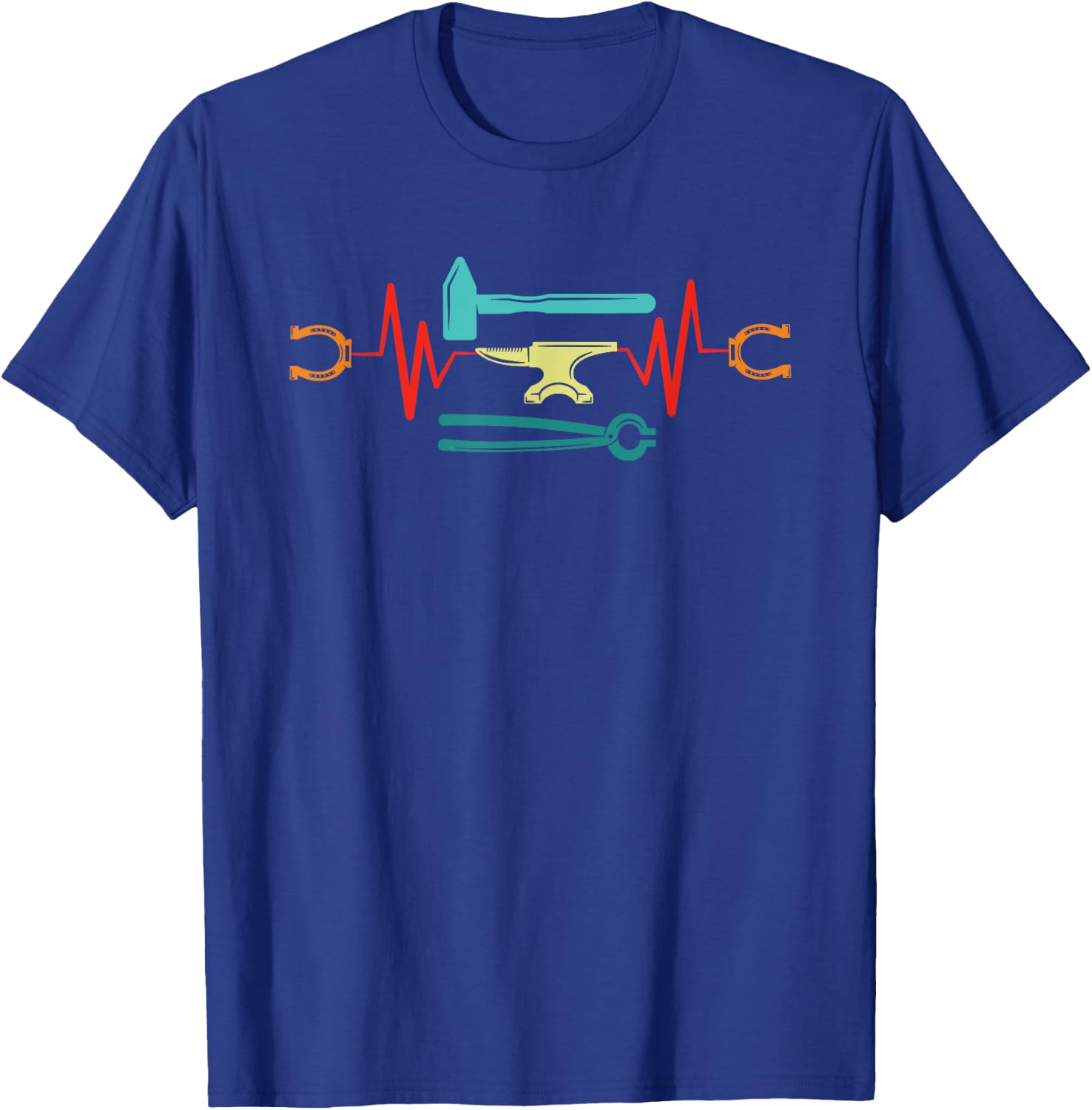 Retro Farrier Heartbeat Vintage Blacksmith Horseshoe Iron T-Shirt - T-Shirt | Royal