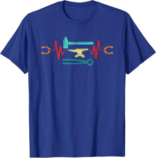 Retro Farrier Heartbeat Vintage Blacksmith Horseshoe Iron T-Shirt - T-Shirt | Royal