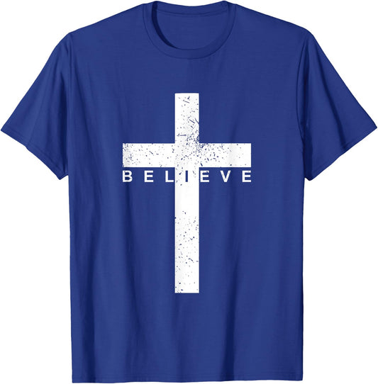 Believe Christian Cross - Religious Christian Men and Women T-Shirt - T-Shirt | Royal