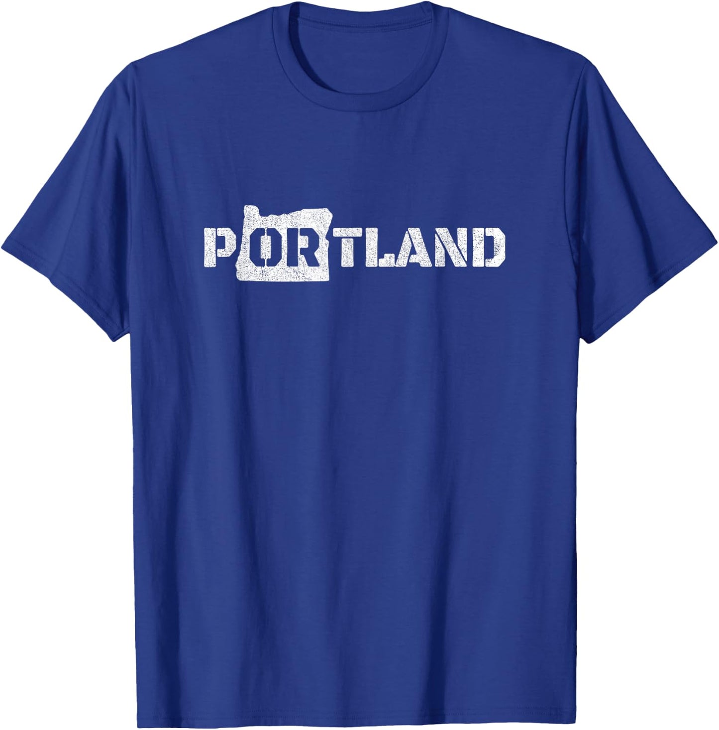 Retro Portland Oregon Across Chest Vintage Distressed T-Shirt - T-Shirt | Royal