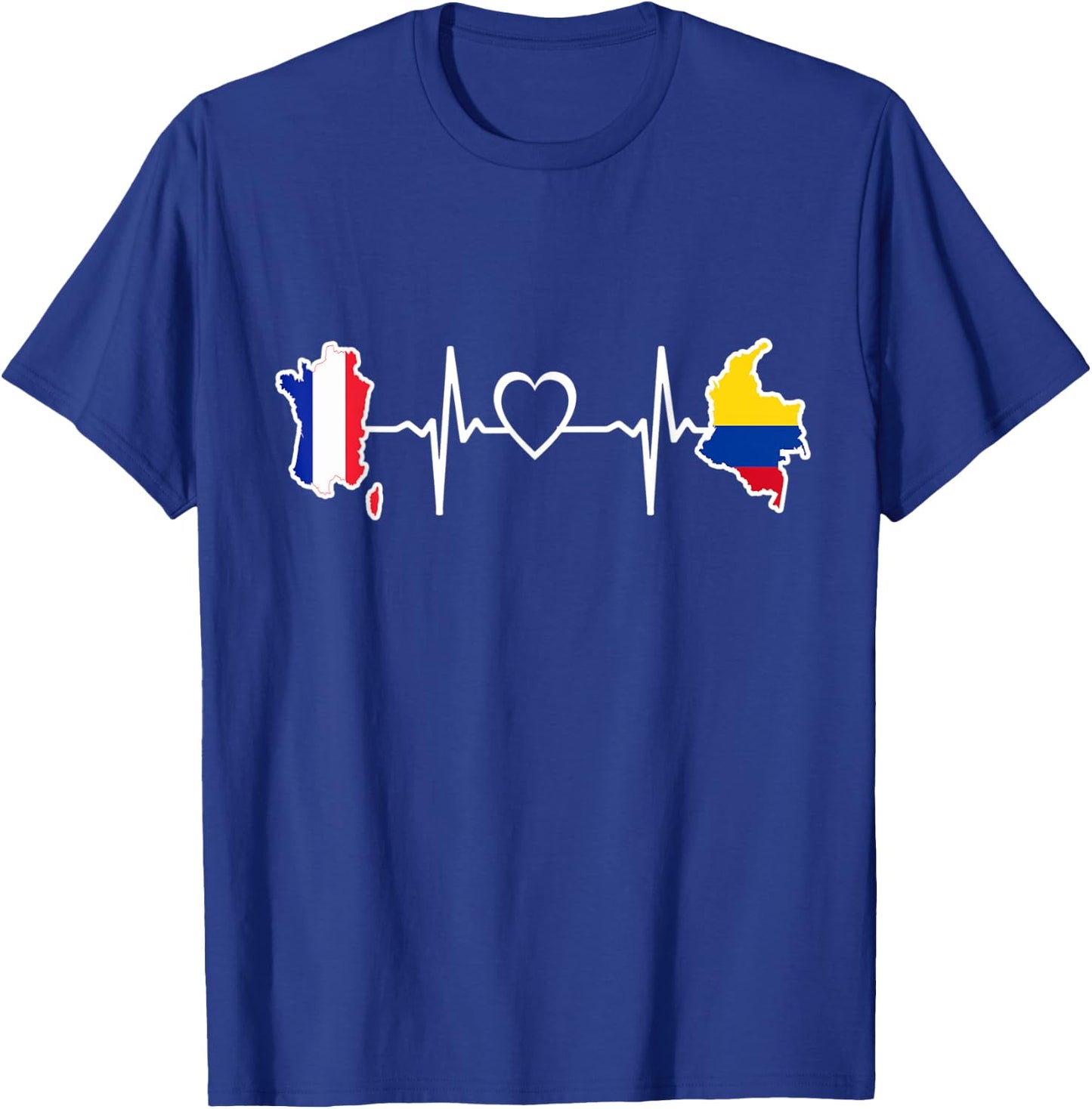 Colombian French Flag - France Colombia Heartbeat T-Shirt - T-Shirt | Royal