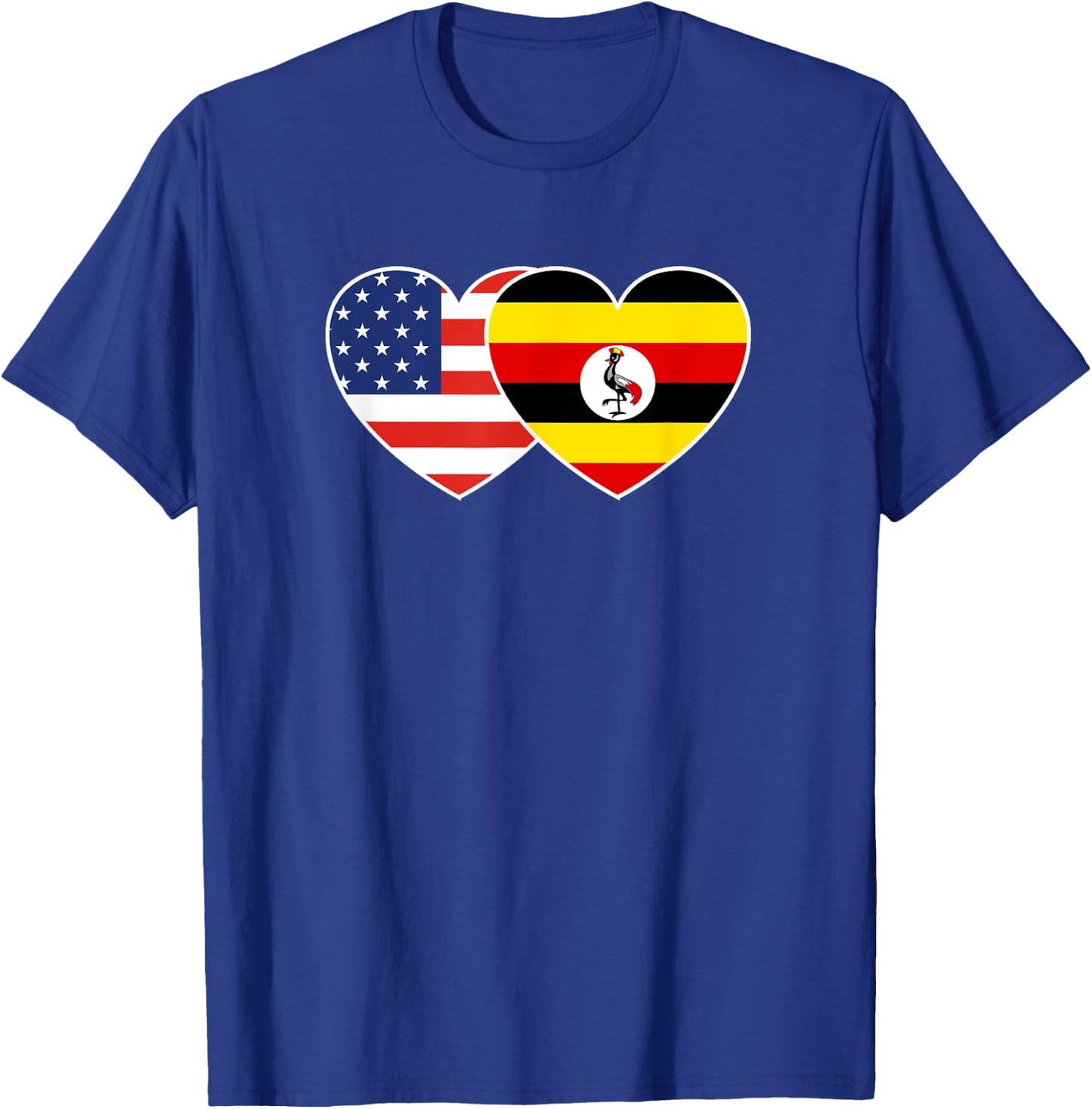 Uganda USA Flag Twin Heart T Shirt for Ugandan Americans T-Shirt - T-Shirt | Royal
