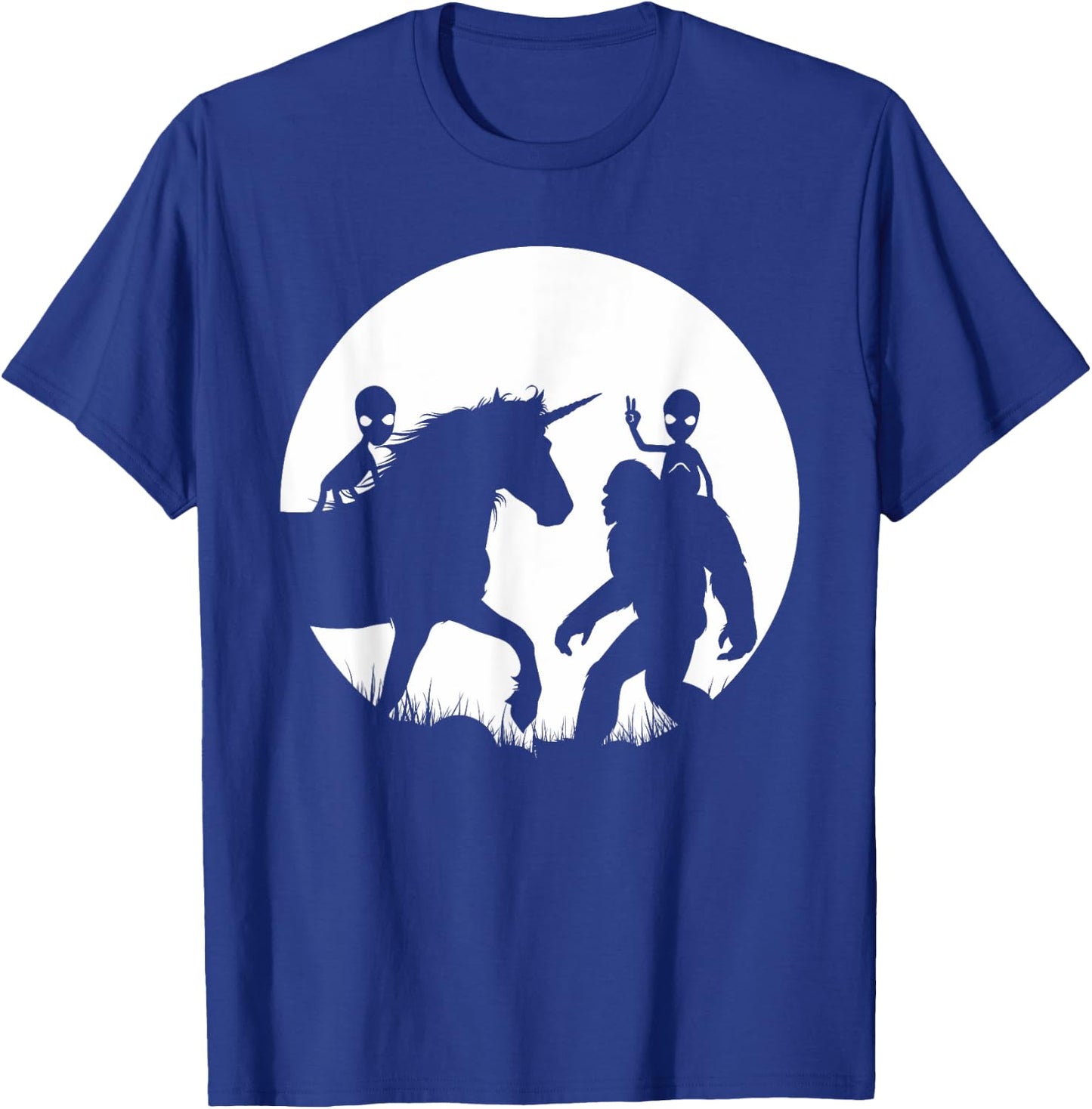 Bigfoot Unicron And Aliens! Funny Alien Riding Unicorn T-Shirt - T-Shirt | Royal