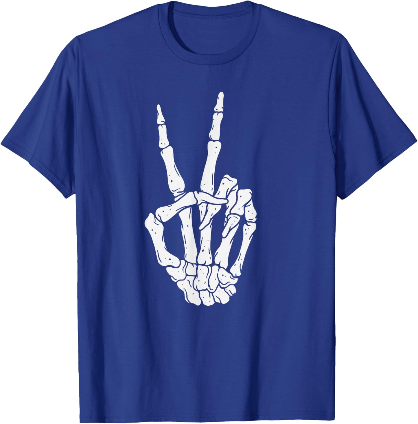 Scary Halloween Skeleton Peace Hand Sign T-Shirt - T-Shirt | Royal