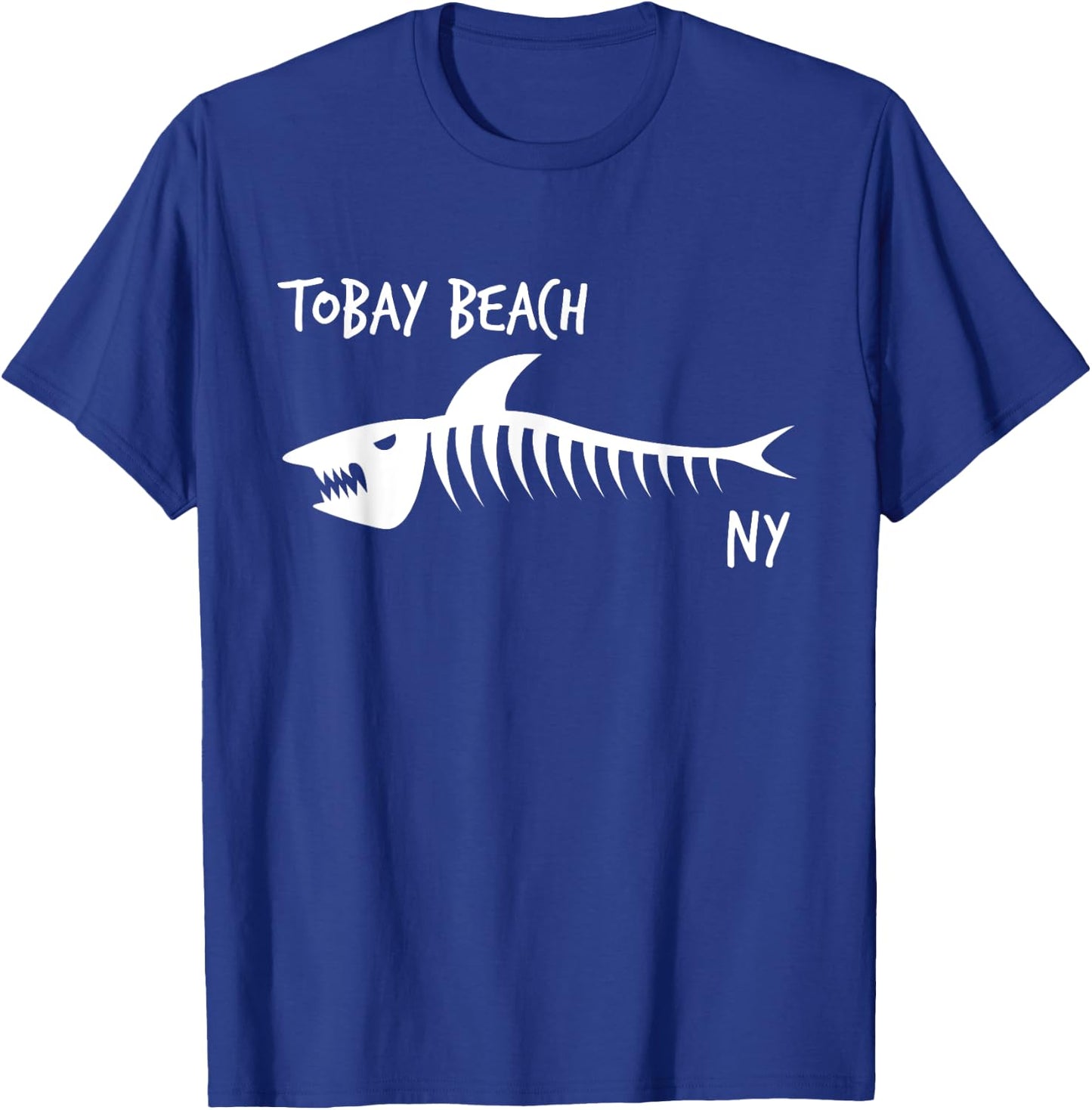 Tobay Beach NY Shark Skeleton White Print T-Shirt - T-Shirt | Royal