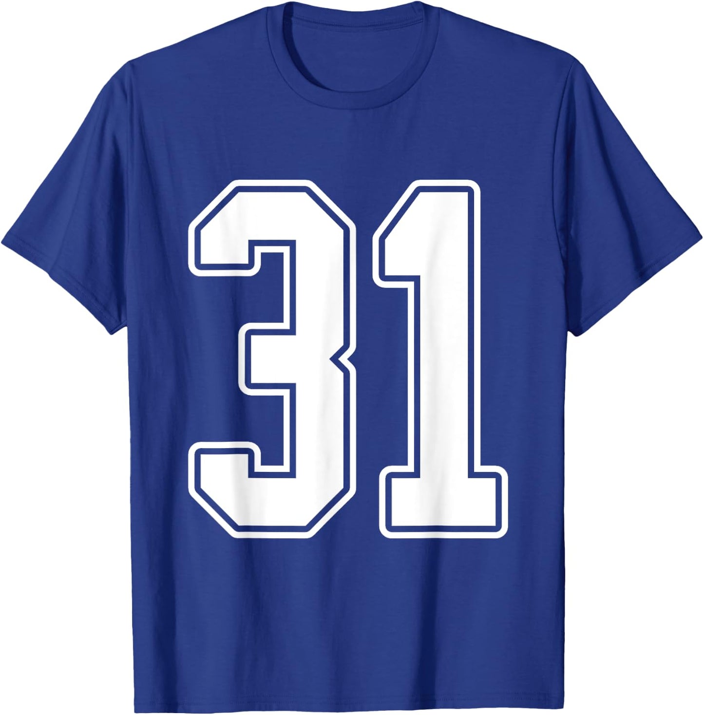 #31 White Outline Number 31 Sports Fan Jersey Style T-Shirt - T-Shirt | Royal