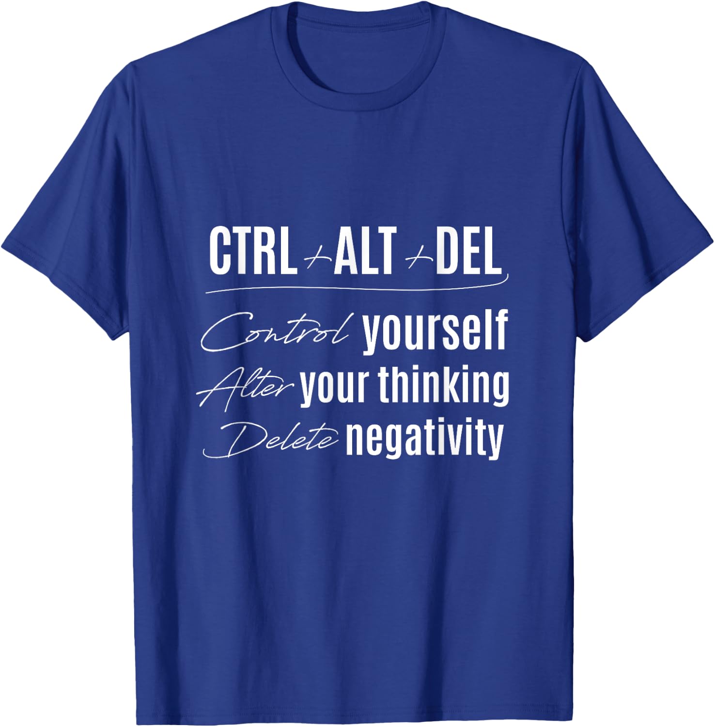 Control Yourself Alter Thoughts Ctrl Alt Delete Negativity T-Shirt - T-Shirt | Royal