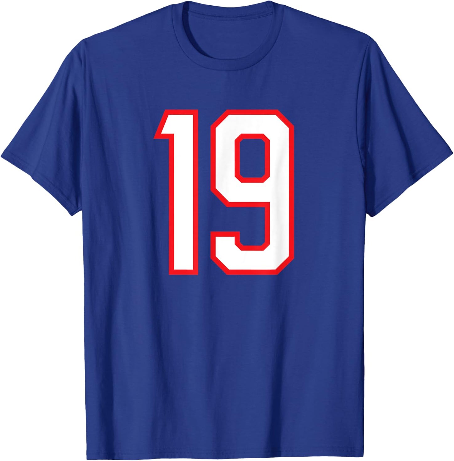 Number #19 White Red Sports Team Varsity Number T-Shirt - T-Shirt | Royal