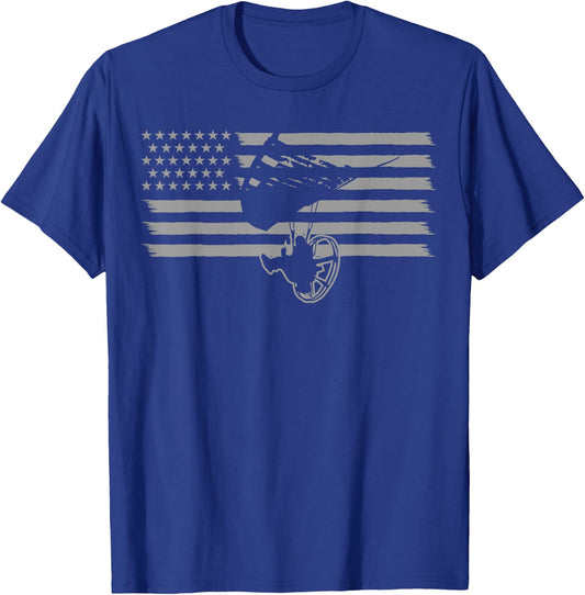 Paramotor Powered Paraglider USA American Flag T-Shirt - T-Shirt | Royal