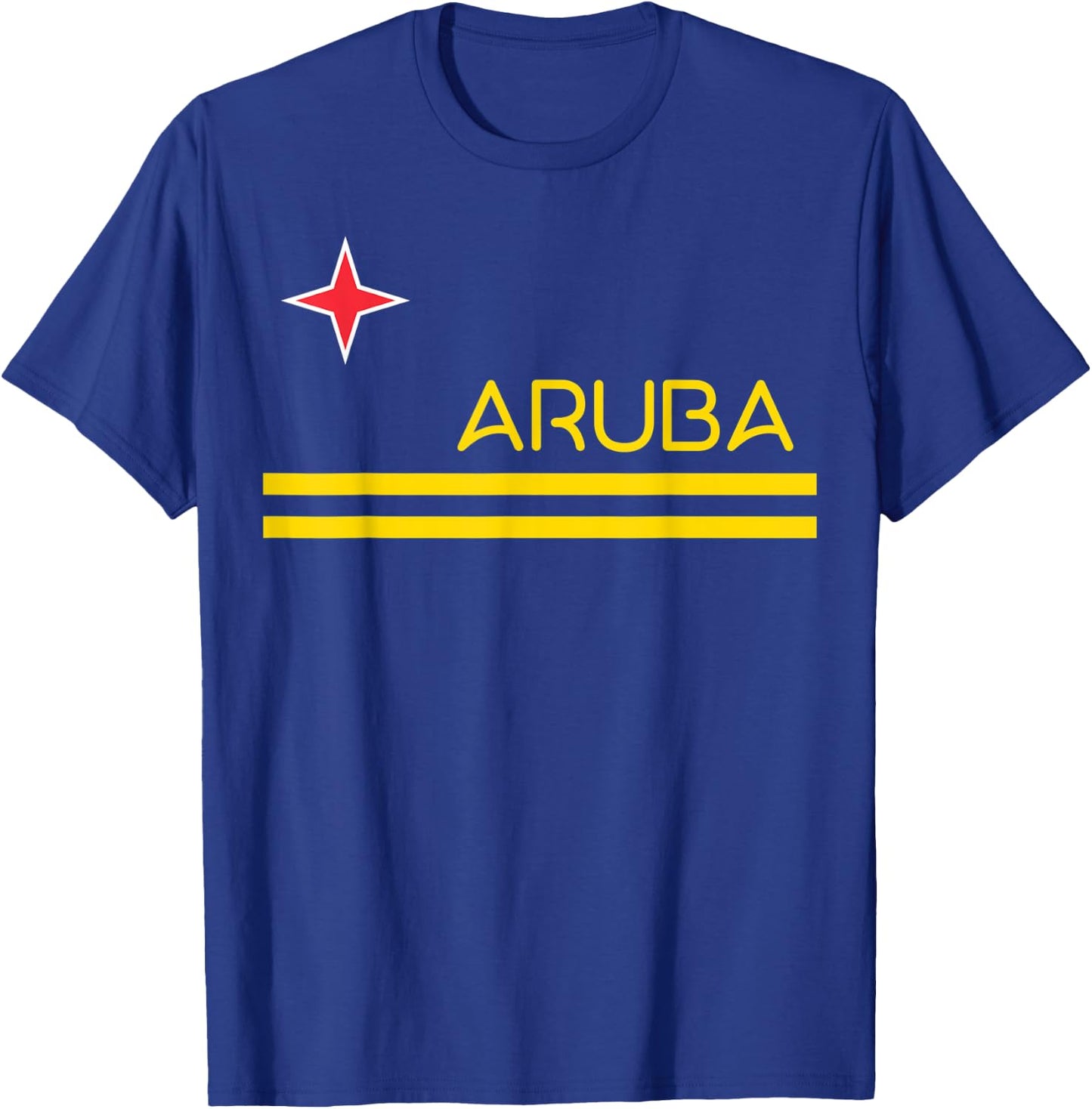 NATIONAL FLAG OF ARUBA ARUBA Flag -Adults Blue Small Classic Fit Cotton Short Sleeve Collarless T-Shirt - T-Shirt | Royal