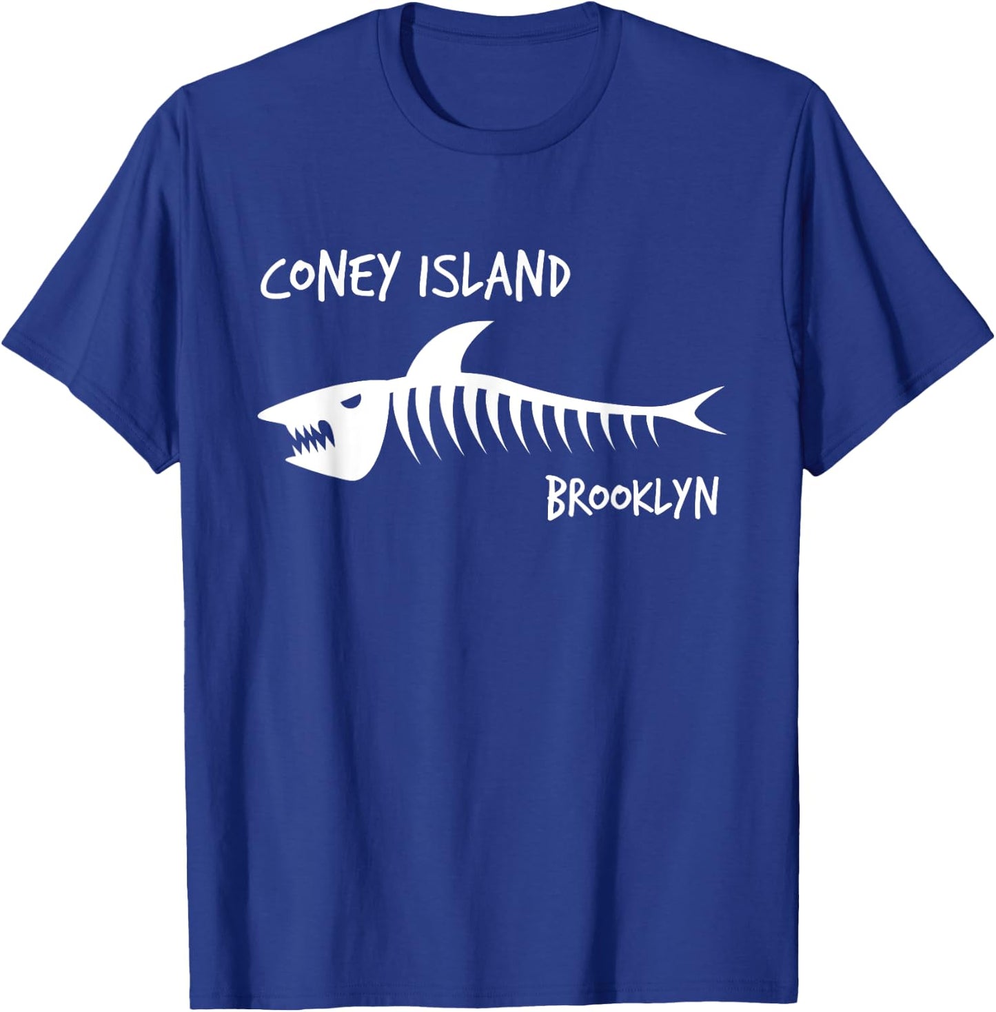 Coney Island Brooklyn Shark Skeleton White Print T-Shirt - T-Shirt | Royal