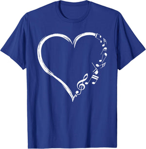 Music Frequency Cute Heart Notes Clef Musicians Music Lover T-Shirt - T-Shirt | Royal