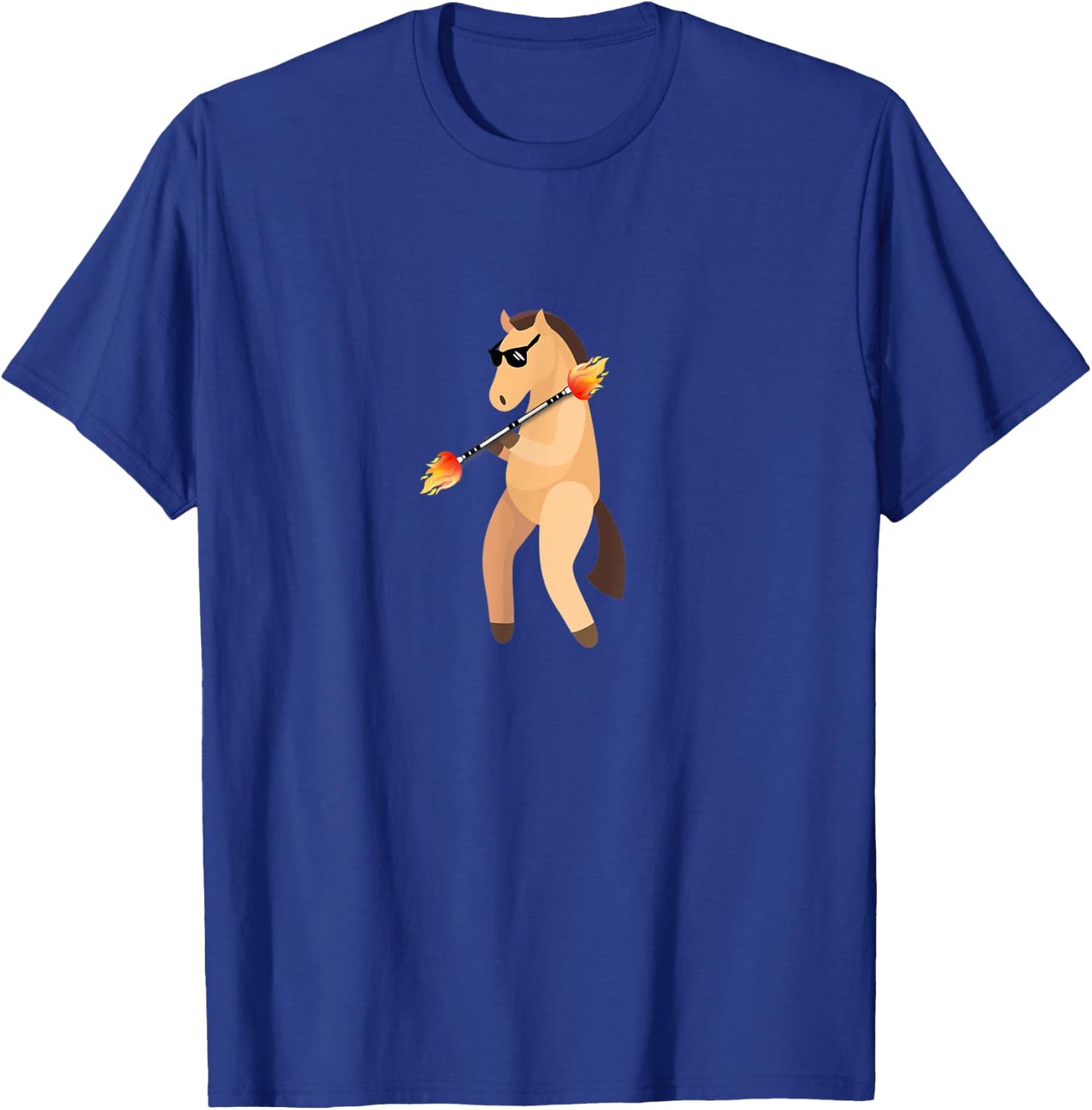 Funny Horse Wearing Sunglasses Fire Twirling T-Shirt - T-Shirt | Royal