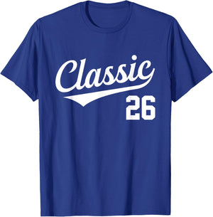 Baseball Jersey Style Birthday Classic Age 26 T-Shirt - T-Shirt | Royal