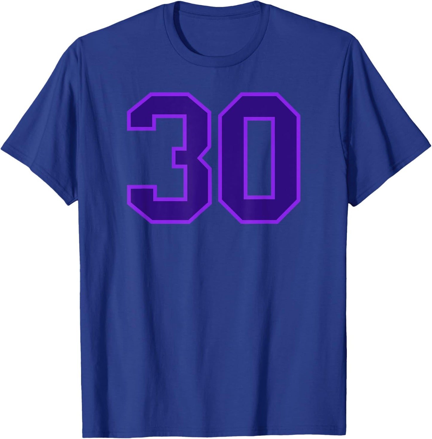 Number #30 Purple Sports Team Varsity Number T-Shirt - T-Shirt | Royal